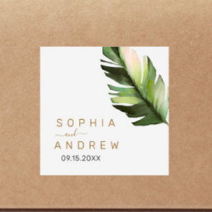 Palm Leaf Tropical Floral Wedding Square Sticker