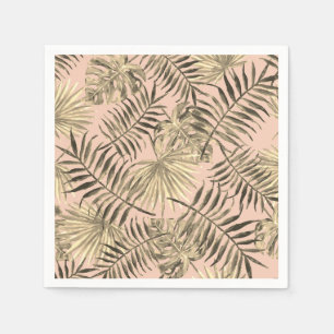 Palm leaf tropical peach and gold napkin