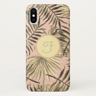 Palm leaf tropical pink peach gold monogram  Case-Mate iPhone case