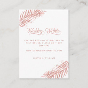 Palm Leaf Tropical Rose Gold White Wedding Website Enclosure Card