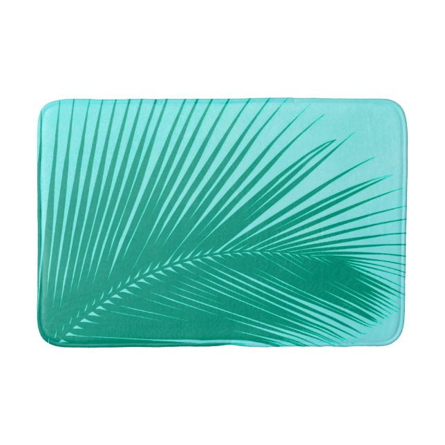 Palm leaf - Turquoise and aqua Bath Mat (Front)