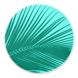 Palm leaf - Turquoise and aqua Ceramic Knob