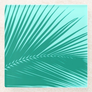 Palm leaf - Turquoise and aqua Glass Coaster