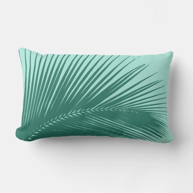Palm leaf - Turquoise and aqua Lumbar Pillow (Front)