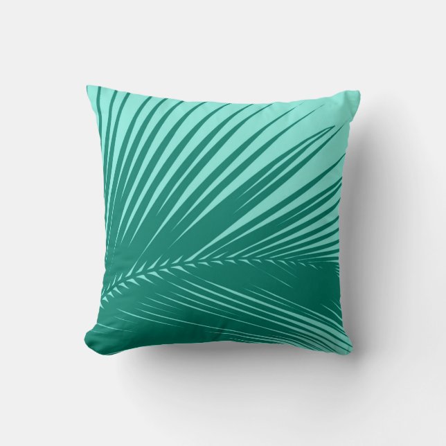 Palm leaf - Turquoise and aqua Throw Pillow (Front)