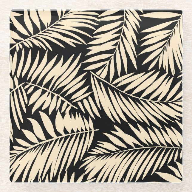Palm Leaf Vintage: Seamless Pattern Glass Coaster (Front)