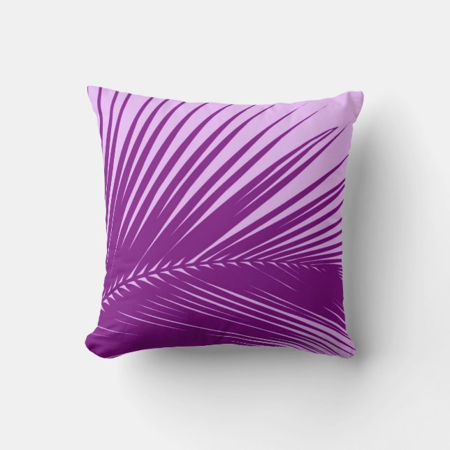 Palm leaf - violet and lavender throw pillow (Front)