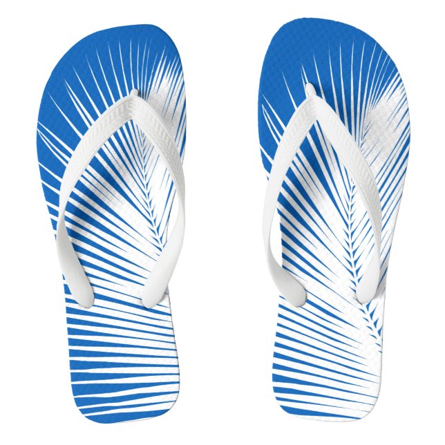 Palm leaf - white on cobalt blue flip flops (Footbed)