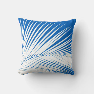 Palm leaf - white on cobalt blue throw pillow