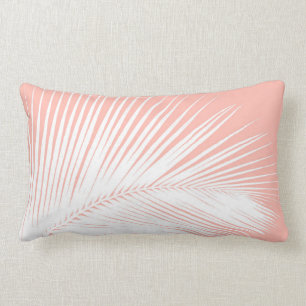 Palm leaf - white on coral pink lumbar pillow