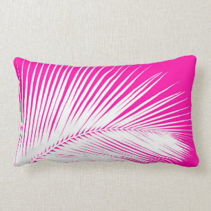 Palm leaf - white on fuchsia pink lumbar pillow