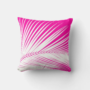 Palm leaf - white on fuchsia pink throw pillow