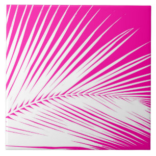 Palm leaf - white on fuchsia pink tile