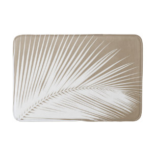 Palm leaf - white on taupe tan bath mat