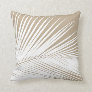Palm leaf - white on taupe tan throw pillow