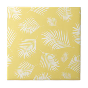 Palm Leaf White Yellow Tropical Pattern Tile