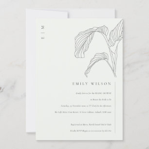 Palm Leafy Sketch Black White Bridal Shower Invite