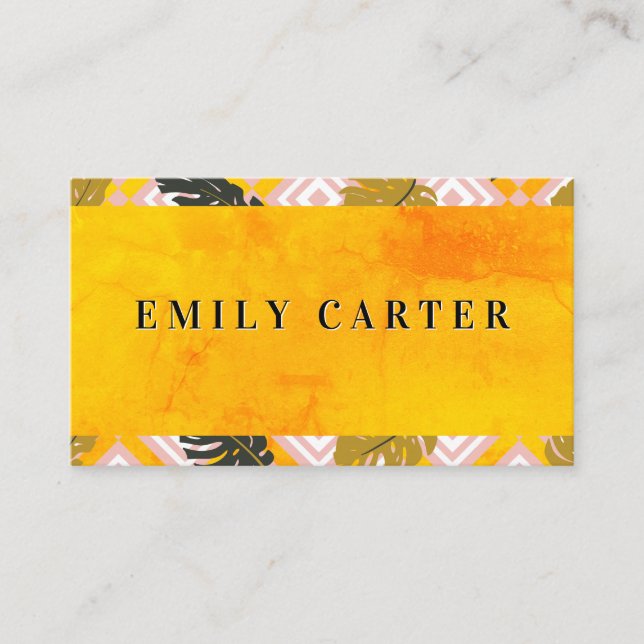 Palm Leave Geometric Pattern | Orange Texture Business Card (Front)