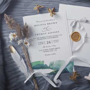 Palm Leave Green Tropical Elegant Modern Wedding Invitation