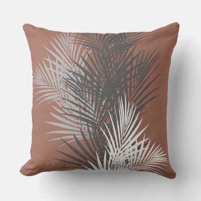 Palm leaves, abstract, modern design, terracotta outdoor pillow (Front)