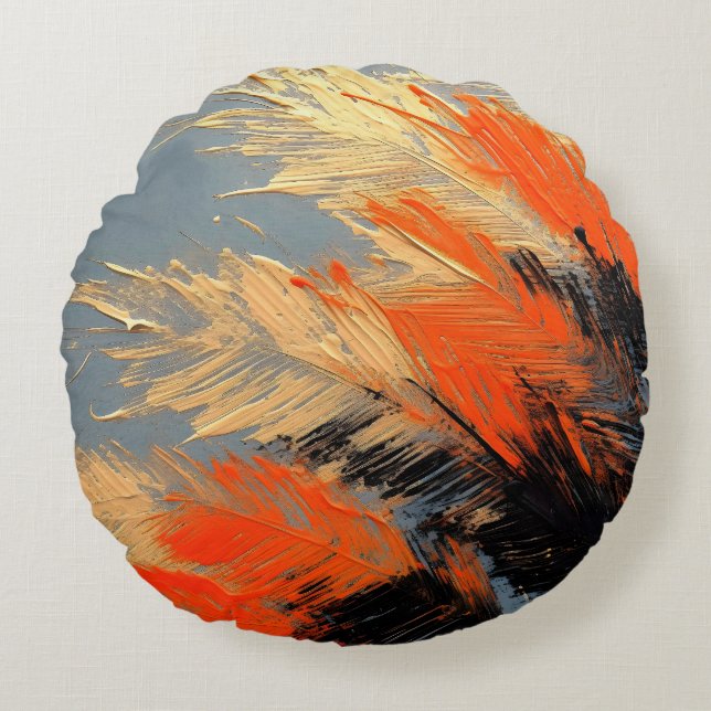 Palm Leaves – Abstract Tropical Motion Round Pillow (Front)