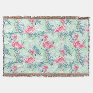 Palm leaves and flamingos throw blanket
