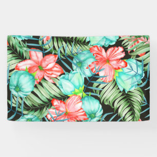 Palm Leaves And Flowers Banner