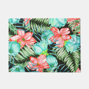 Palm Leaves And Flowers Doormat