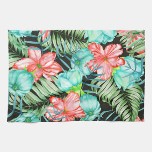 Palm Leaves And Flowers Kitchen Towel