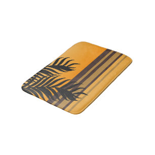 Palm Leaves and Orange Ocean Sunset Stripes Bath Mat