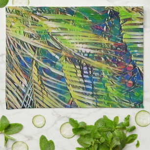 Palm Leaves Art in Green Kitchen Towel