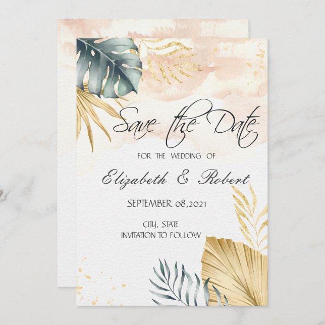 Palm Leaves Beach Save The Date (Front/Back)