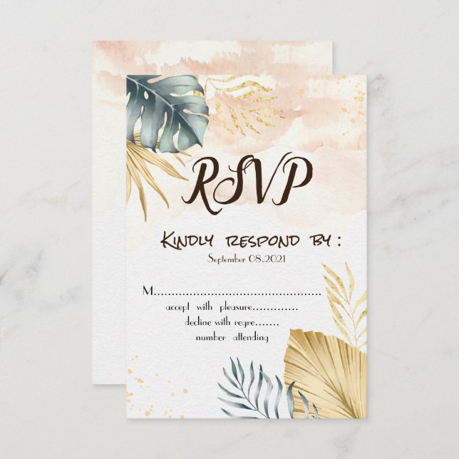 Palm Leaves Beach Wedding RSVP Invitation (Front/Back)