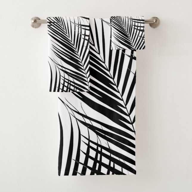 Palm Leaves - Black & White Cali Vibes #1 Bath Towel Set (Insitu)