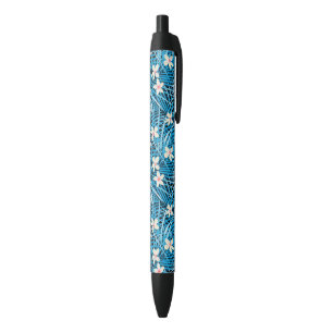 Palm Leaves Blue Pattern Black Ink Pen