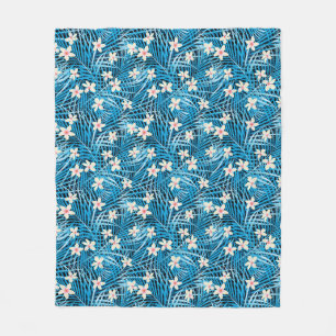 Palm Leaves Blue Pattern Fleece Blanket