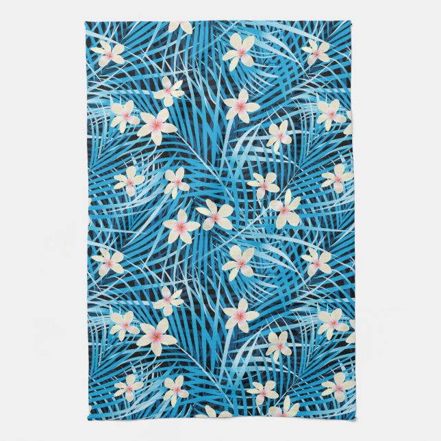 Palm Leaves Blue Pattern Kitchen Towel (Vertical)