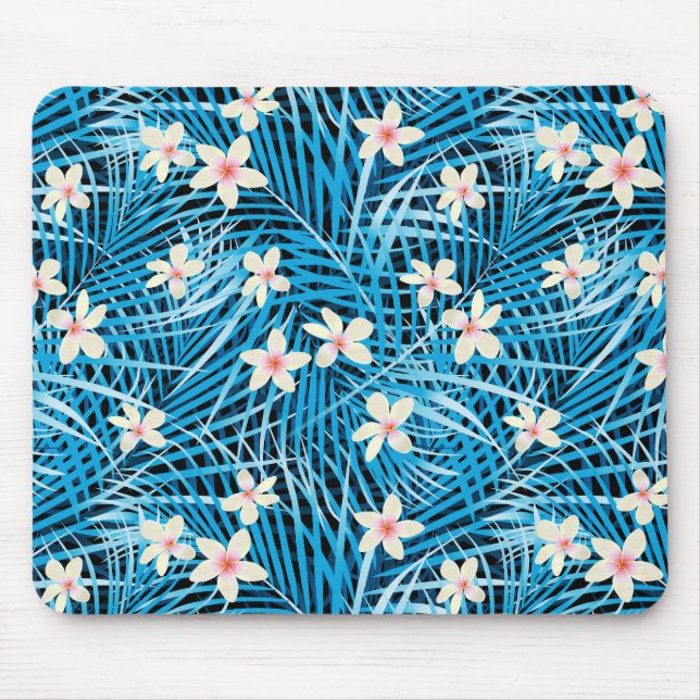 Palm Leaves Blue Pattern Mouse Pad (Front)