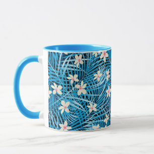 Palm Leaves Blue Pattern Mug