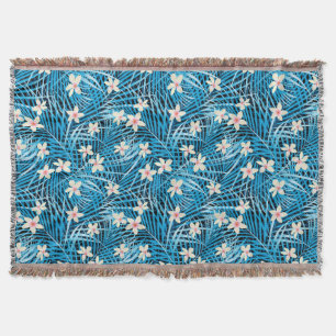 Palm Leaves Blue Pattern Throw Blanket