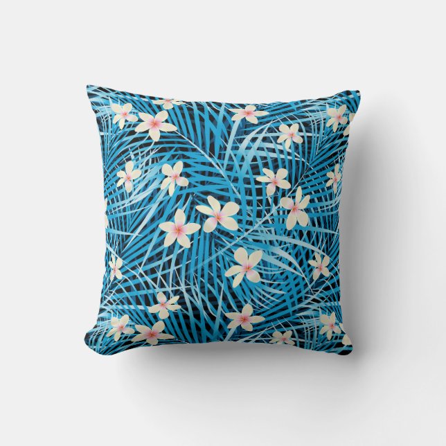 Palm Leaves Blue Pattern Throw Pillow (Front)