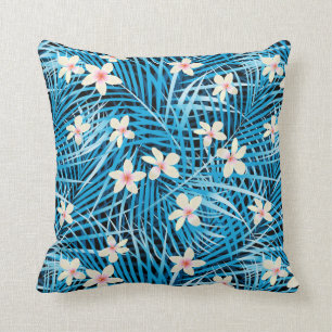Palm Leaves Blue Pattern Throw Pillow