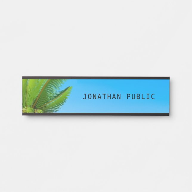 Palm Leaves Blue Sky Modern Nature Template Door Sign (Front)