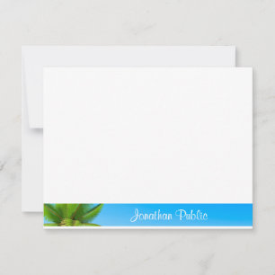 Palm Leaves Blue Sky White Clouds Hand Script Card