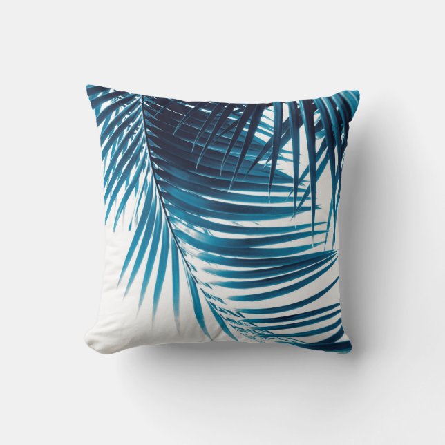 Palm Leaves Blue Vibes #1 Throw Pillow (Front)
