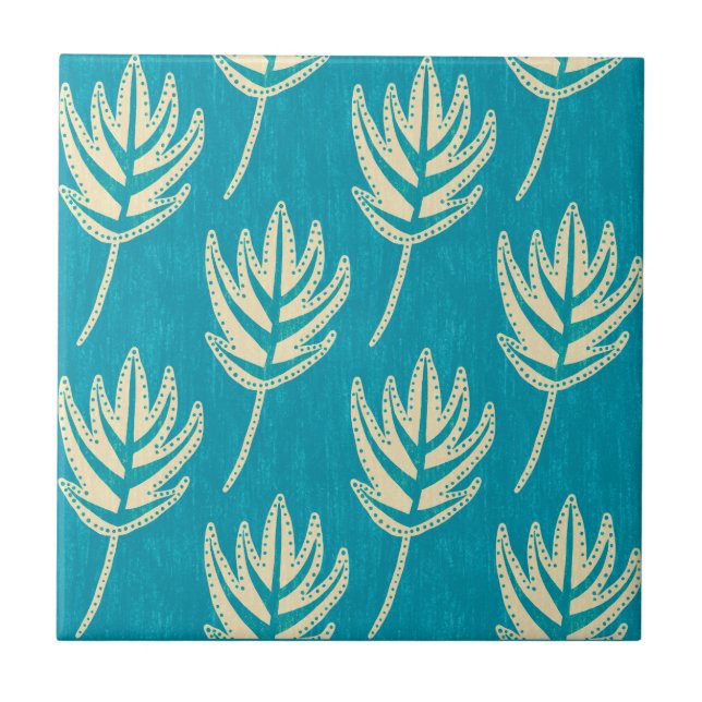 Palm Leaves Cream and Blue Green Tile (Front)