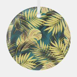 Palm Leaves: Dark Vintage Tropical Glass Ornament