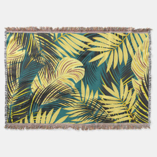 Palm Leaves: Dark Vintage Tropical Throw Blanket