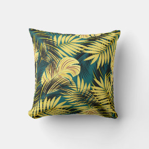 Palm Leaves: Dark Vintage Tropical Throw Pillow