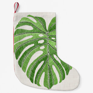 Palm leaves embroidered. Green Tropical Monstera l Small Christmas Stocking